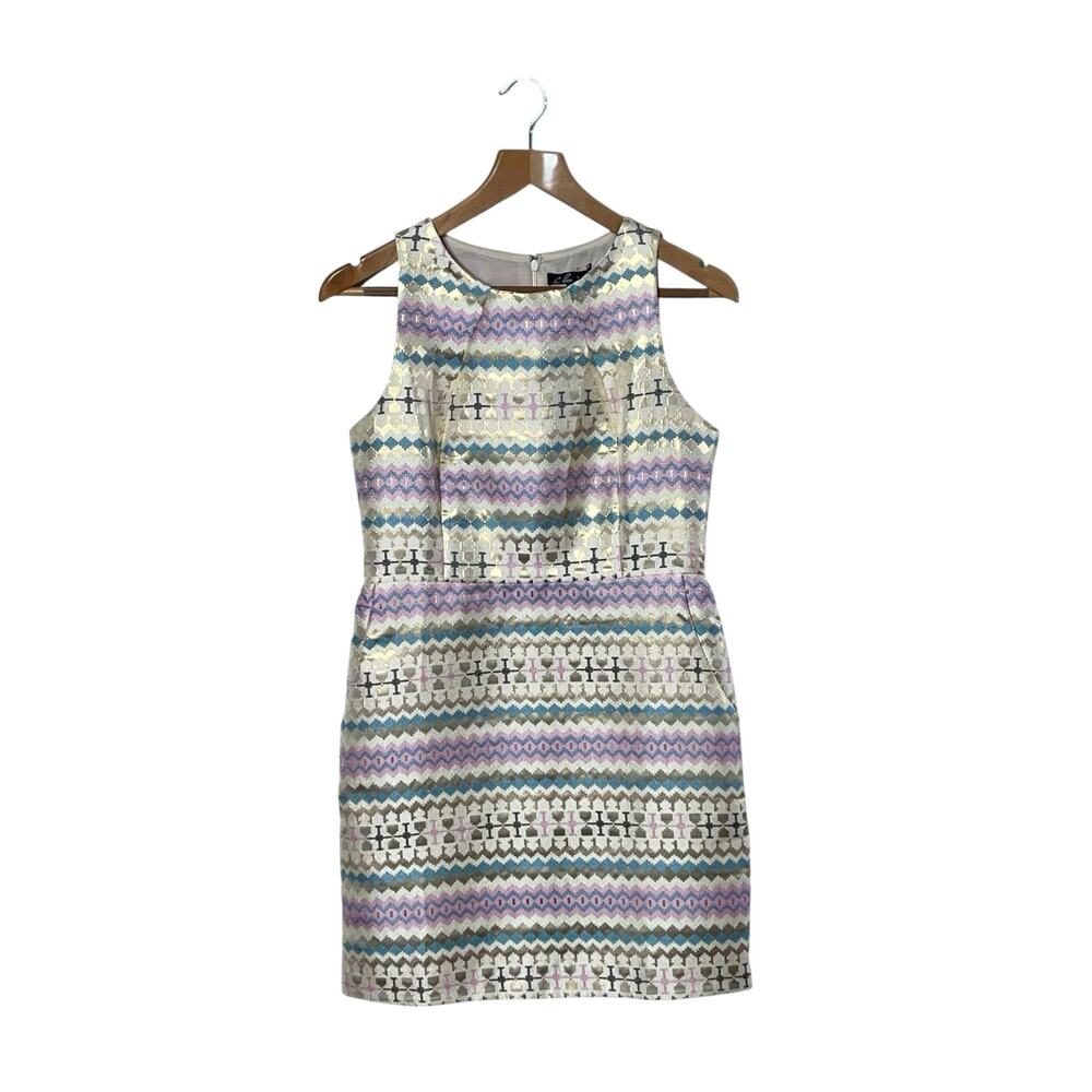 C. Luce Gold Brocade Mini Cocktail Dress M Sleeveless Formal Glam Party Evening